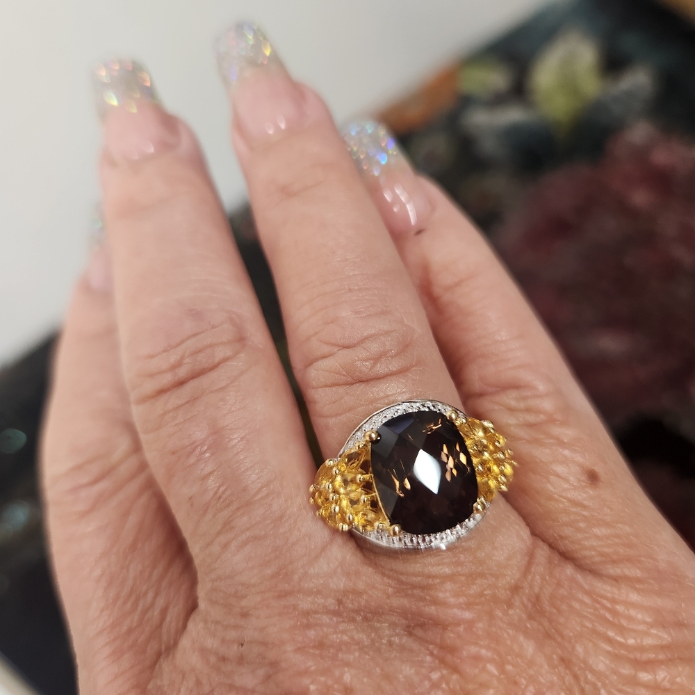 Smokey Quartz and Citrine Ring With Bonus Ring - Picture 4 of 8